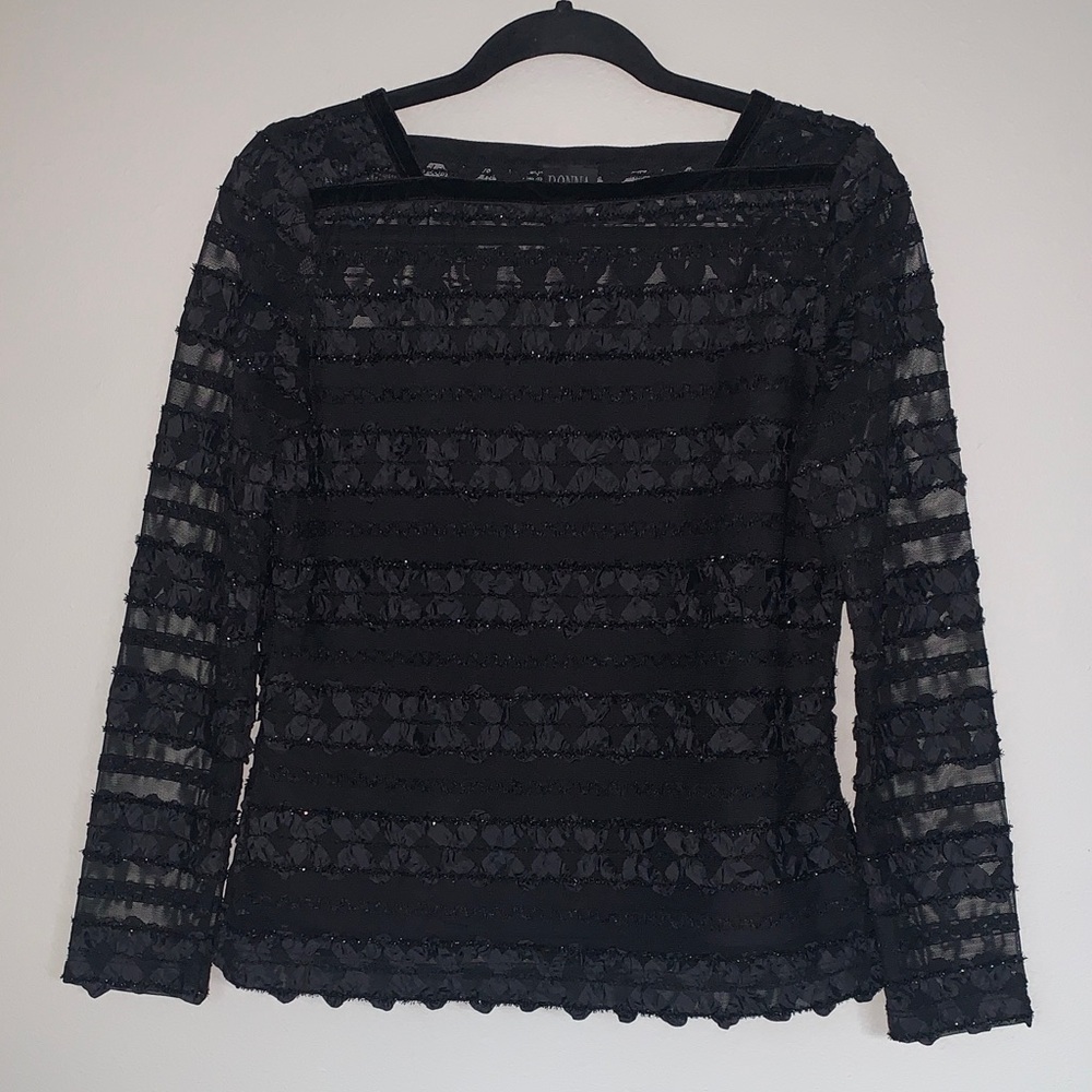 Vintage Donna Sheer Sparkly Whimsigoth Fairy Grunge Lace Velvet Long Sleeve Top